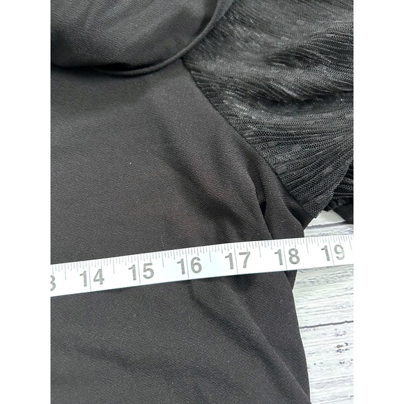 Flower & Feather Black Sheer Lace Sleeve Tie Neck Top Blouse Women's Large - Picture 6 of 7